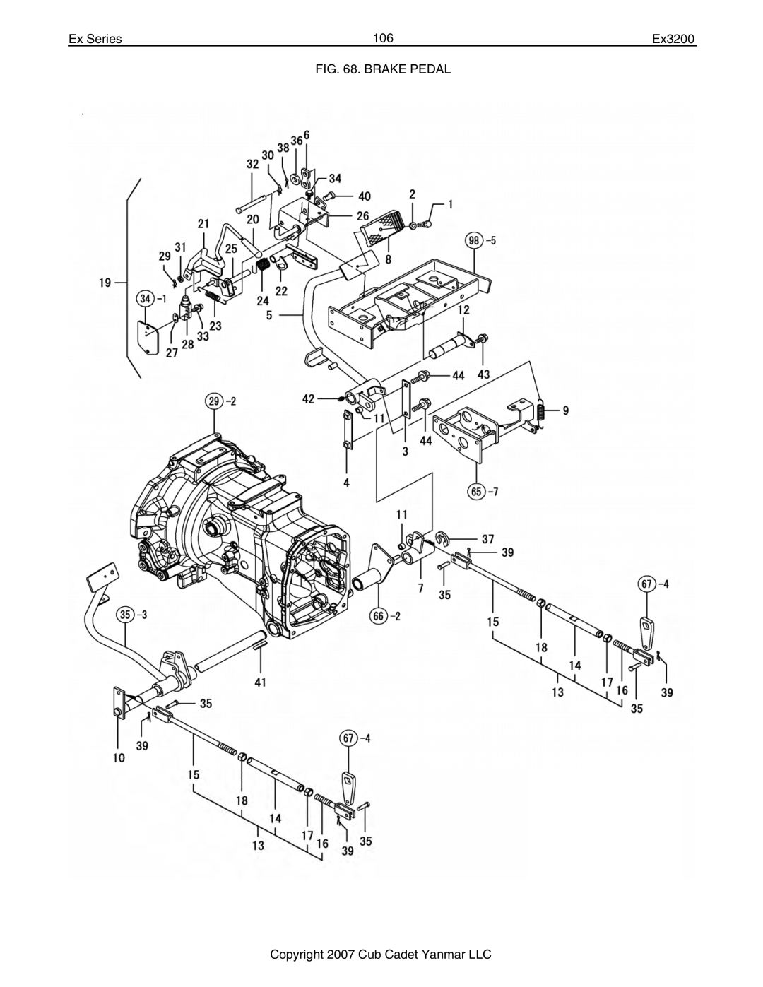 Cub Cadet Ex32002 manual Ex Series 106 Ex3200, Brake Pedal 