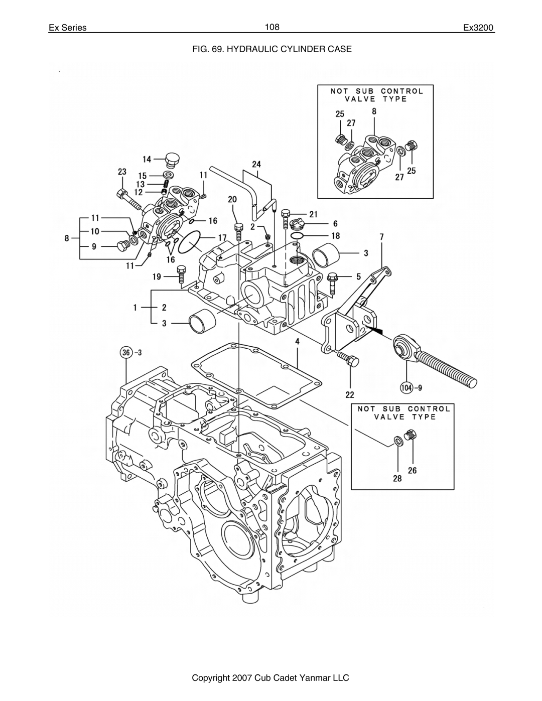 Cub Cadet Ex32002 manual Ex Series 108 Ex3200, Hydraulic Cylinder Case 