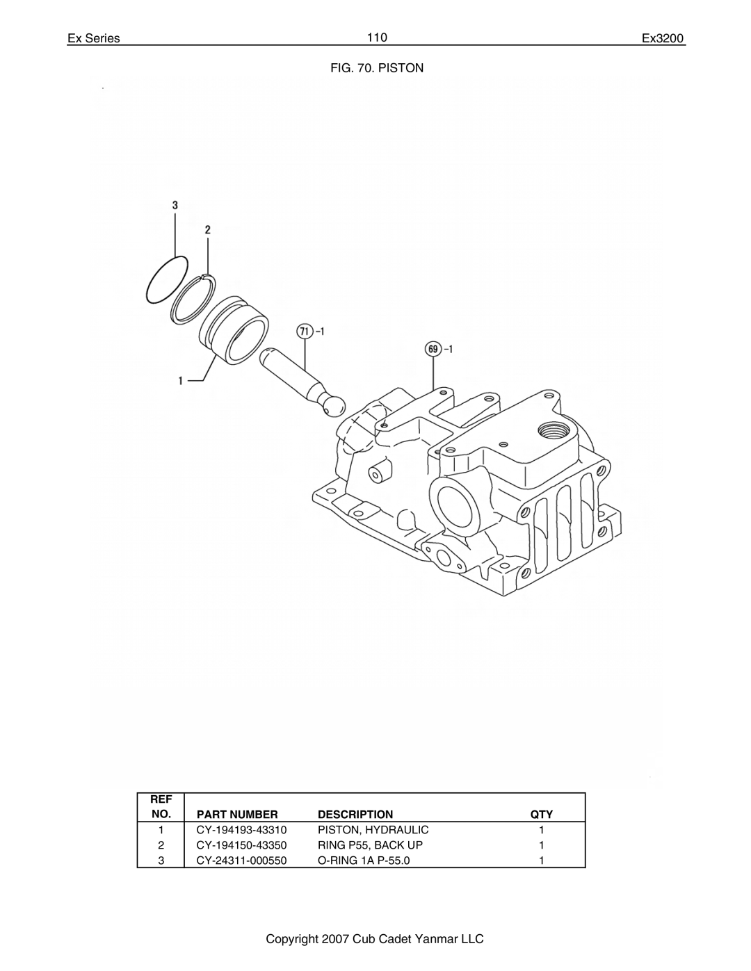 Cub Cadet Ex32002 manual Ex Series 110 Ex3200, Piston 