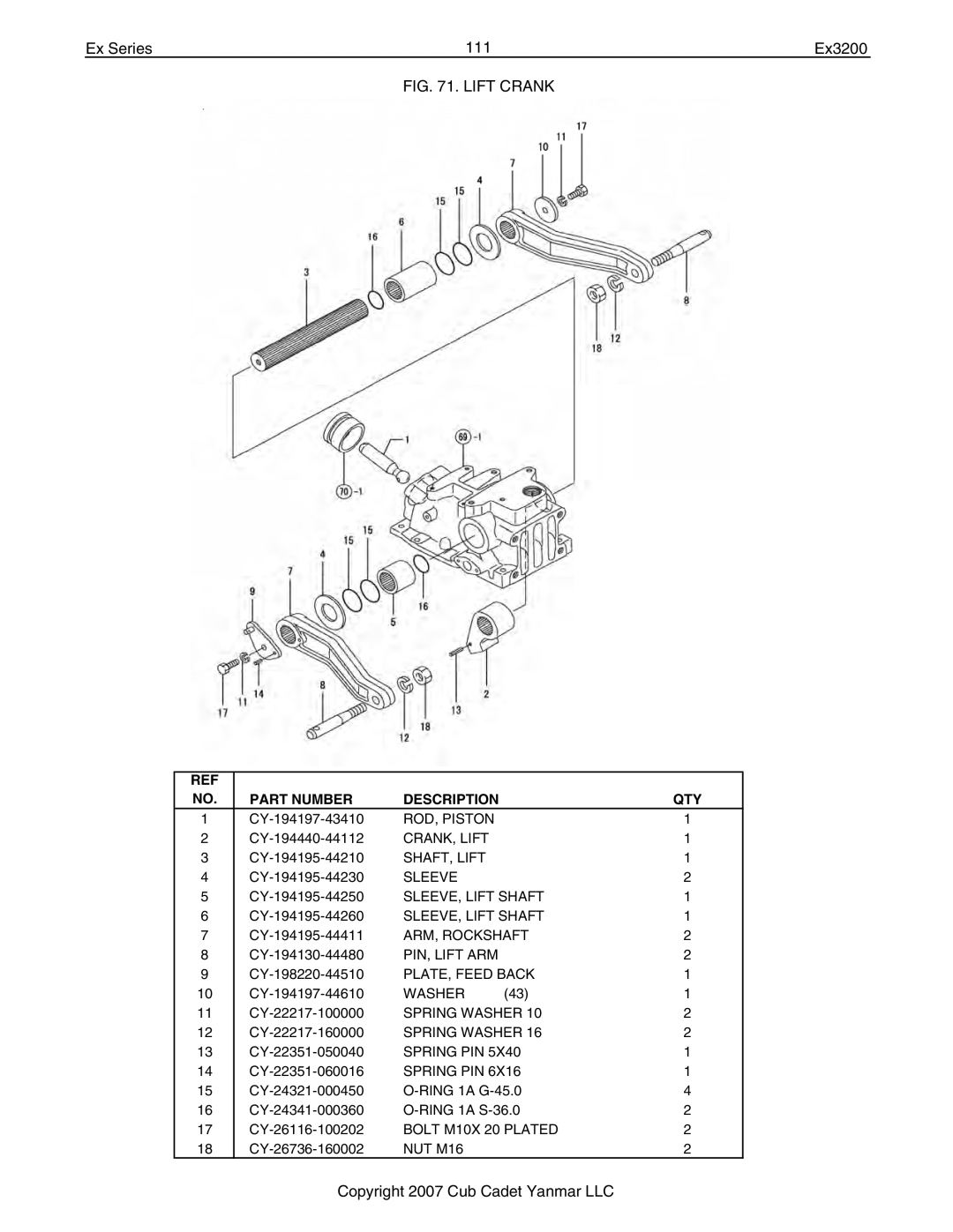 Cub Cadet Ex32002 manual Ex Series 111 Ex3200, Lift Crank 