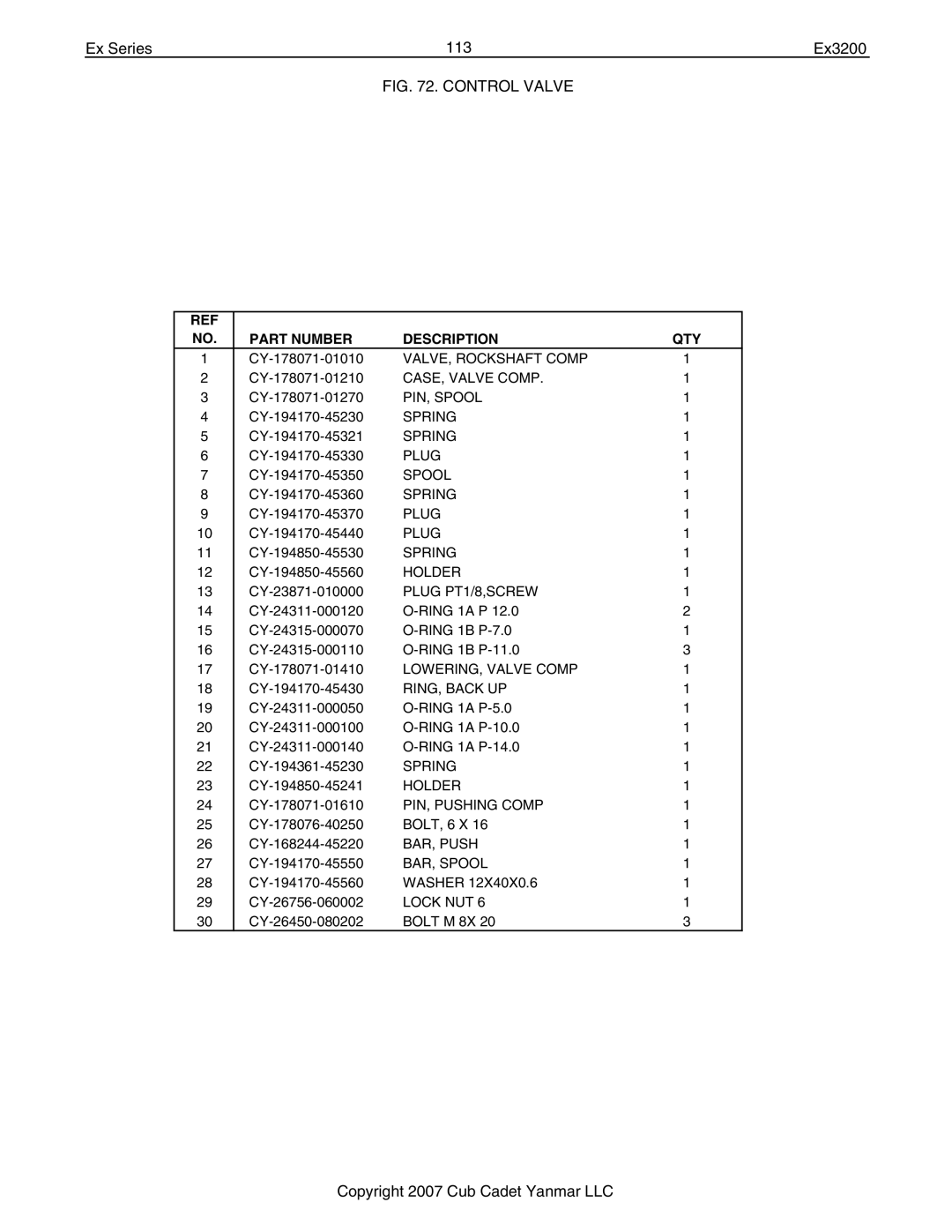 Cub Cadet Ex32002 manual Ex Series 113 Ex3200, RING, Back UP 