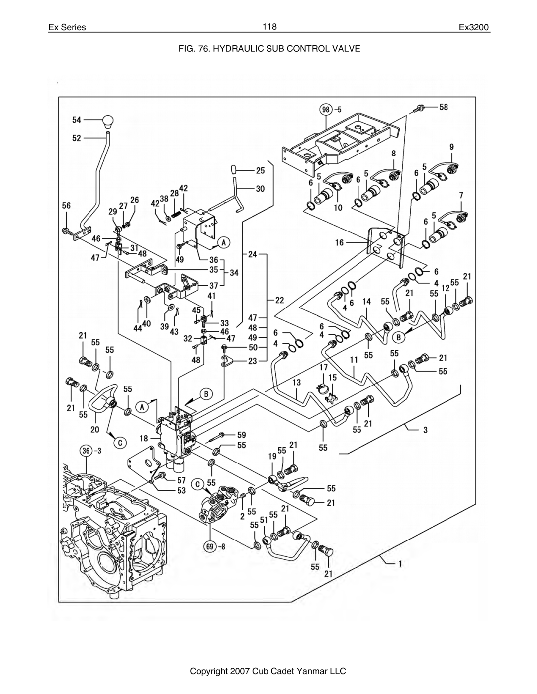 Cub Cadet Ex32002 manual Ex Series 118 Ex3200, Hydraulic SUB Control Valve 