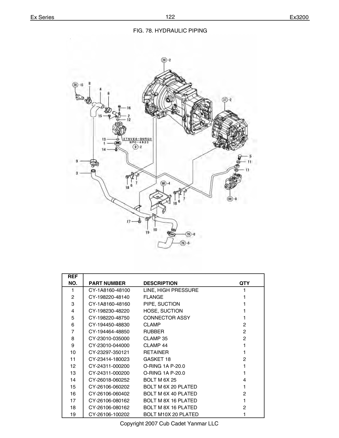 Cub Cadet Ex32002 manual Ex Series 122 Ex3200, Hydraulic Piping 