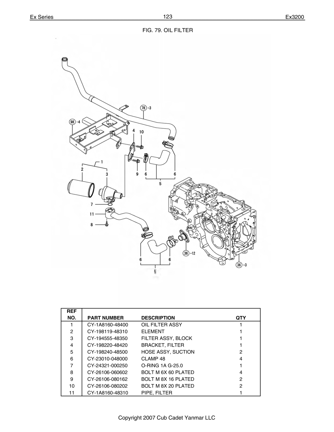 Cub Cadet Ex32002 manual Ex Series 123 Ex3200, OIL Filter 