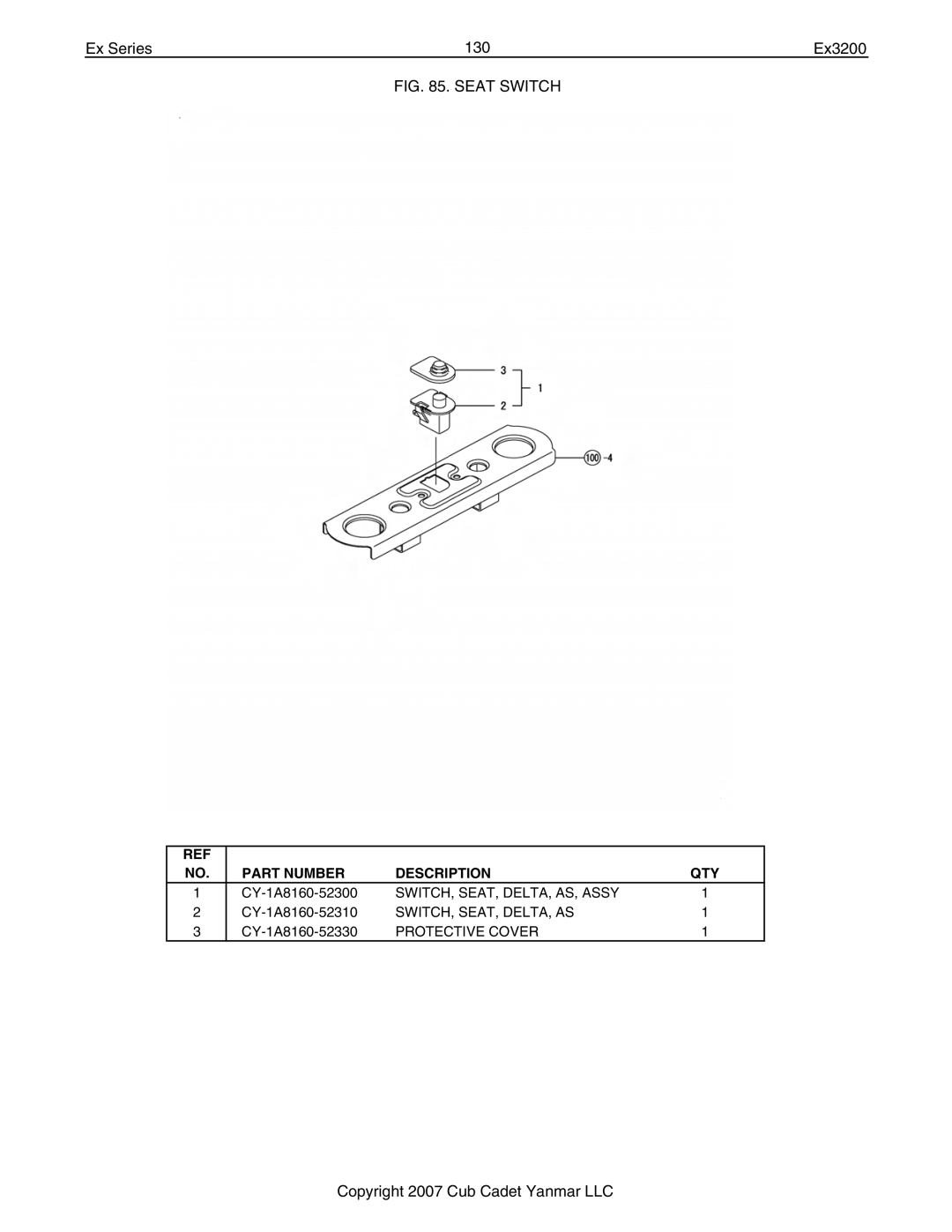 Cub Cadet Ex32002 manual Ex Series 130 Ex3200, Seat Switch 