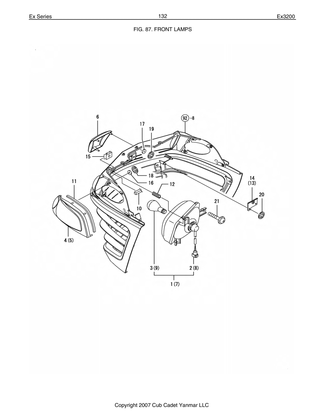 Cub Cadet Ex32002 manual Ex Series 132 Ex3200, Front Lamps 