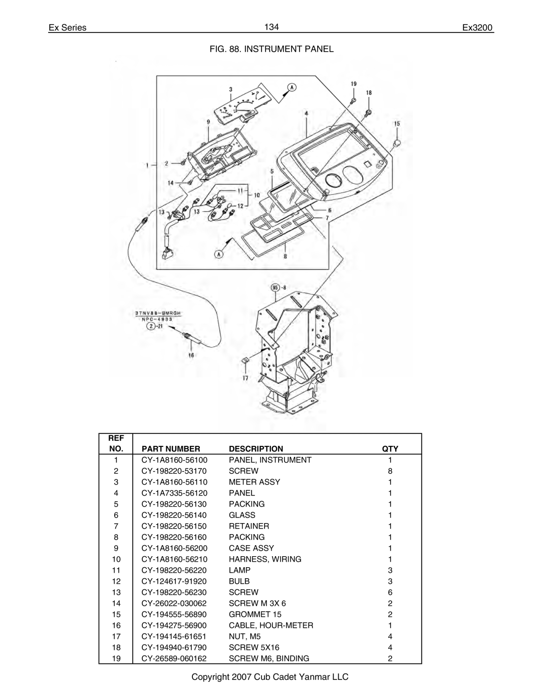 Cub Cadet Ex32002 manual Ex Series 134 Ex3200, Instrument Panel 