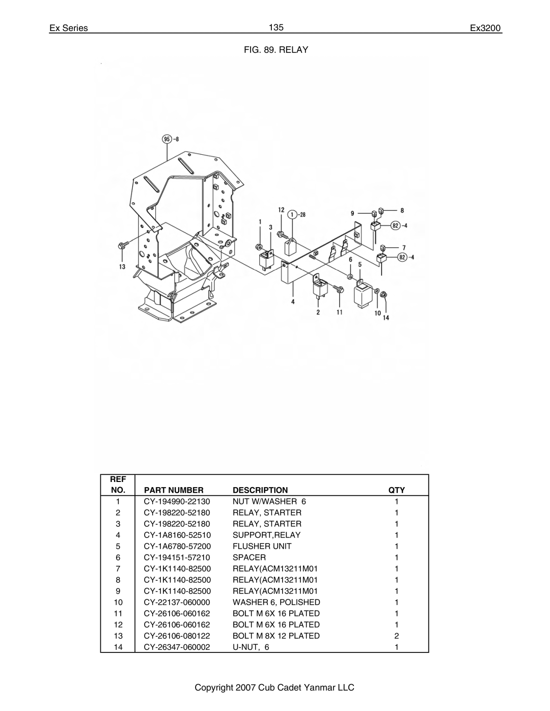 Cub Cadet Ex32002 manual Ex Series 135 Ex3200, Relay 