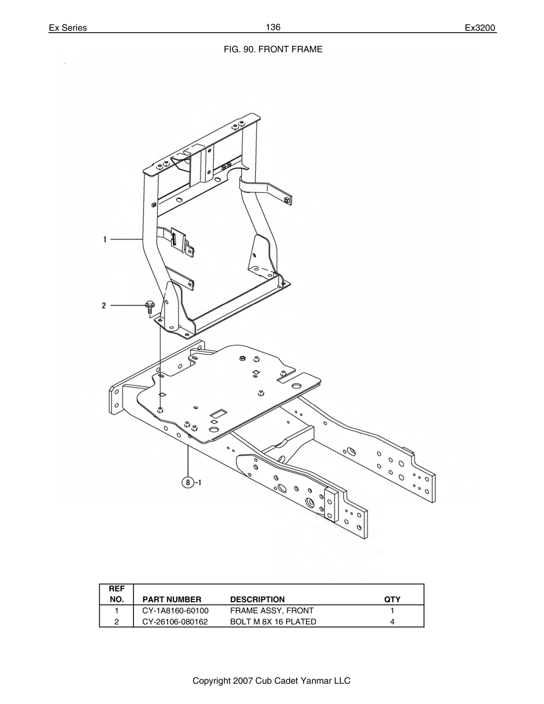 Cub Cadet Ex32002 manual Ex Series 136 Ex3200, Front Frame 