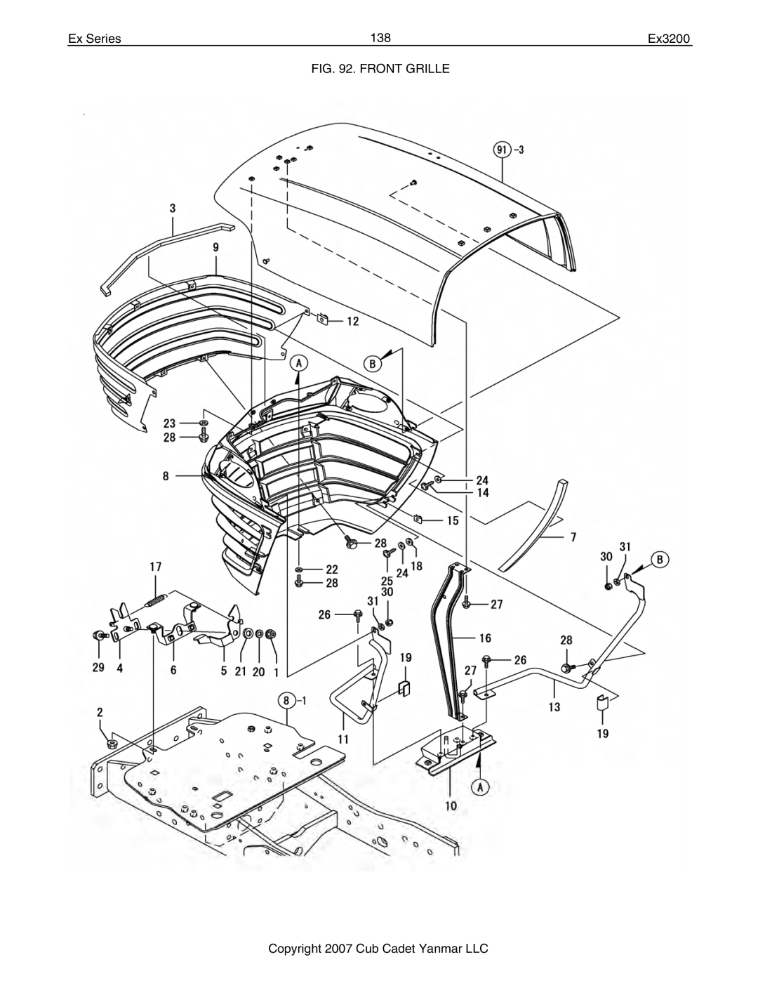 Cub Cadet Ex32002 manual Ex Series 138 Ex3200, Front Grille 