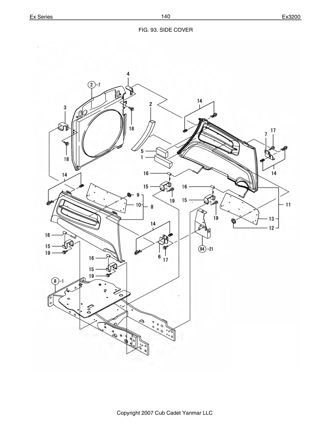 Cub Cadet Ex32002 manual Ex Series 140 Ex3200, Side Cover 