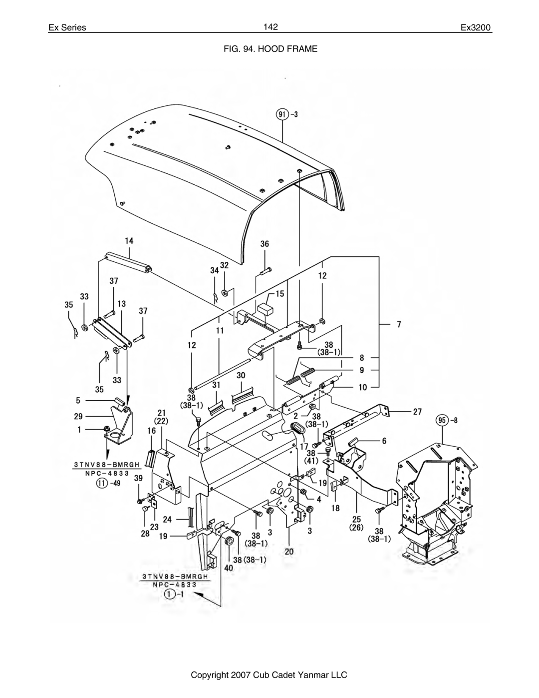 Cub Cadet Ex32002 manual Ex Series 142 Ex3200, Hood Frame 