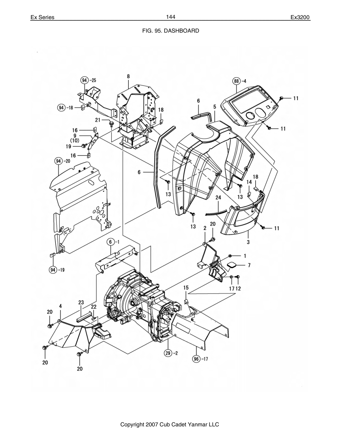 Cub Cadet Ex32002 manual Ex Series 144 Ex3200, Dashboard 