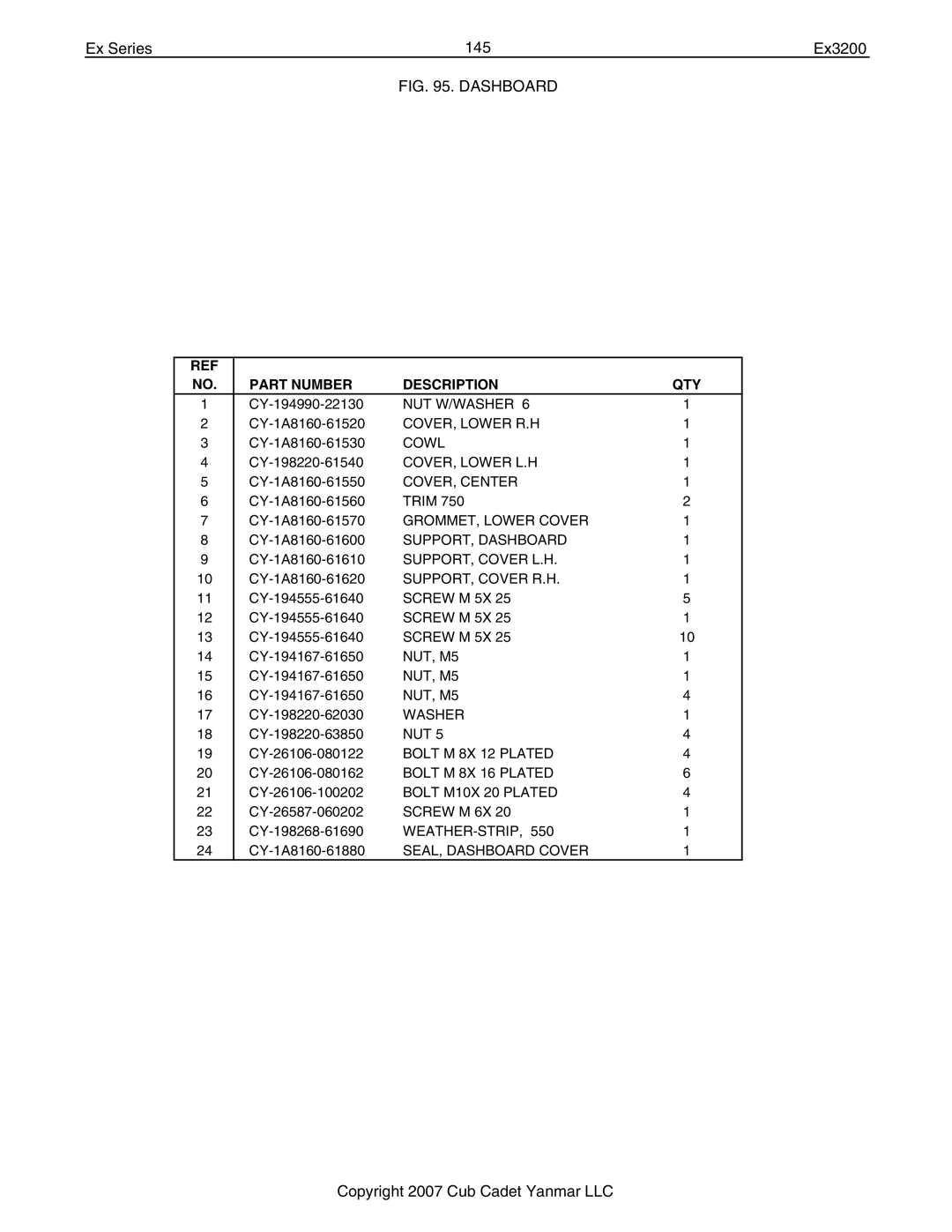 Cub Cadet Ex32002 manual Ex Series 145 Ex3200 