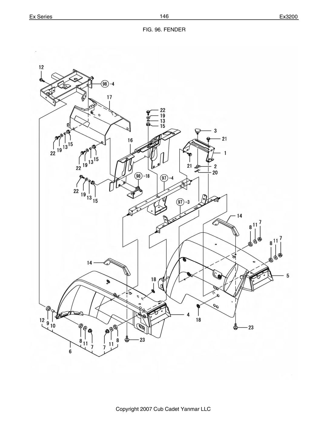 Cub Cadet Ex32002 manual Ex Series 146 Ex3200, Fender 