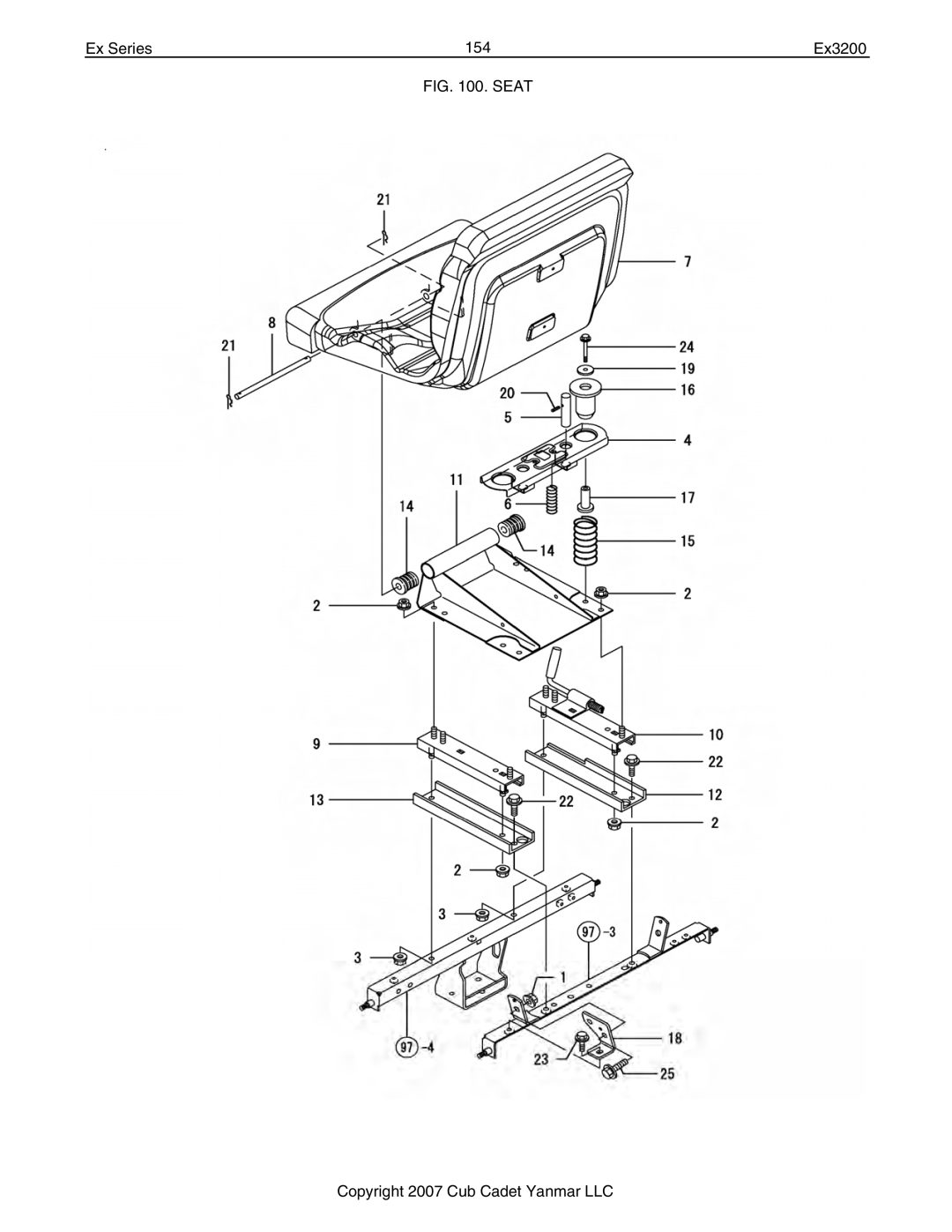 Cub Cadet Ex32002 manual Ex Series 154 Ex3200, Seat Copyright 2007 Cub Cadet Yanmar LLC 