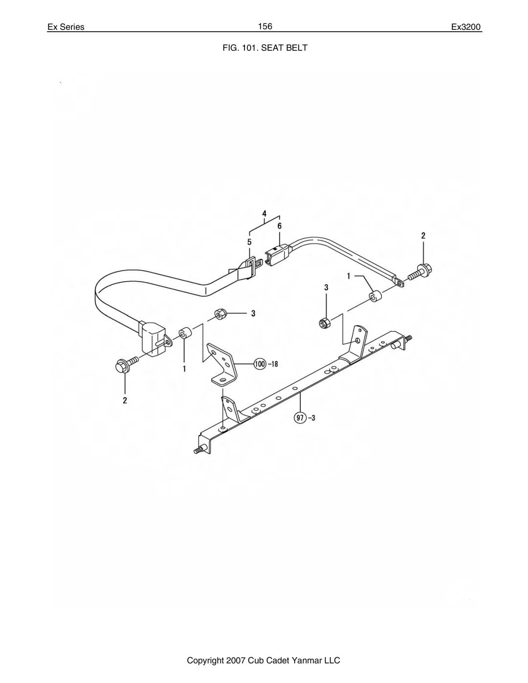 Cub Cadet Ex32002 manual Ex Series 156 Ex3200, Seat Belt 