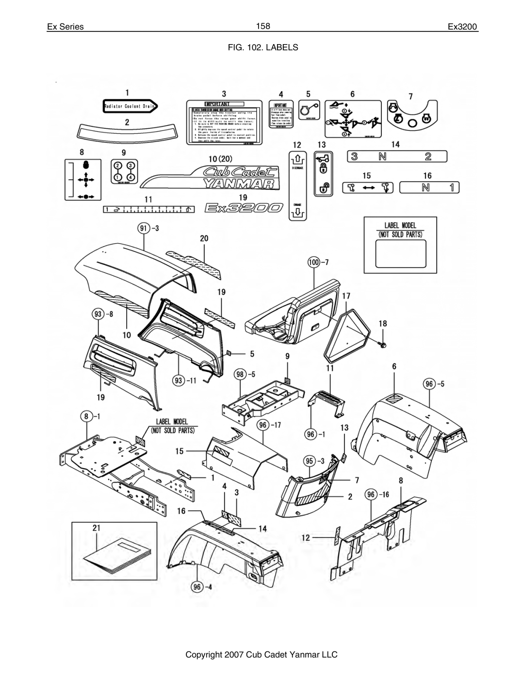 Cub Cadet Ex32002 manual Ex Series 158 Ex3200, Labels 