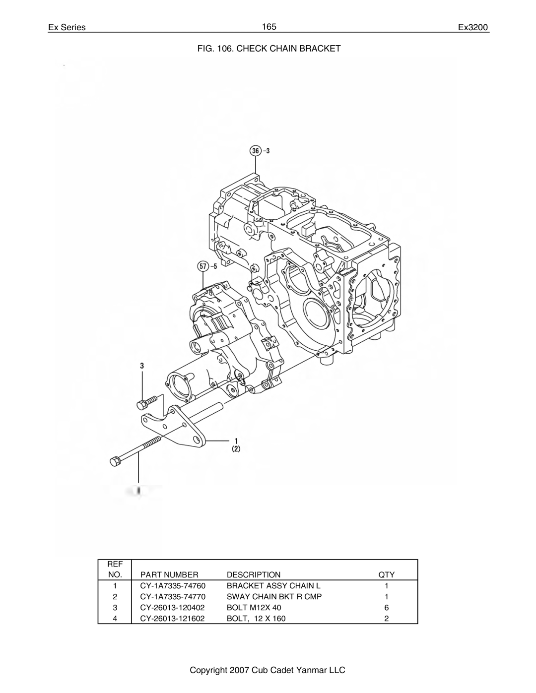 Cub Cadet Ex32002 manual Ex Series 165 Ex3200, Check Chain Bracket 