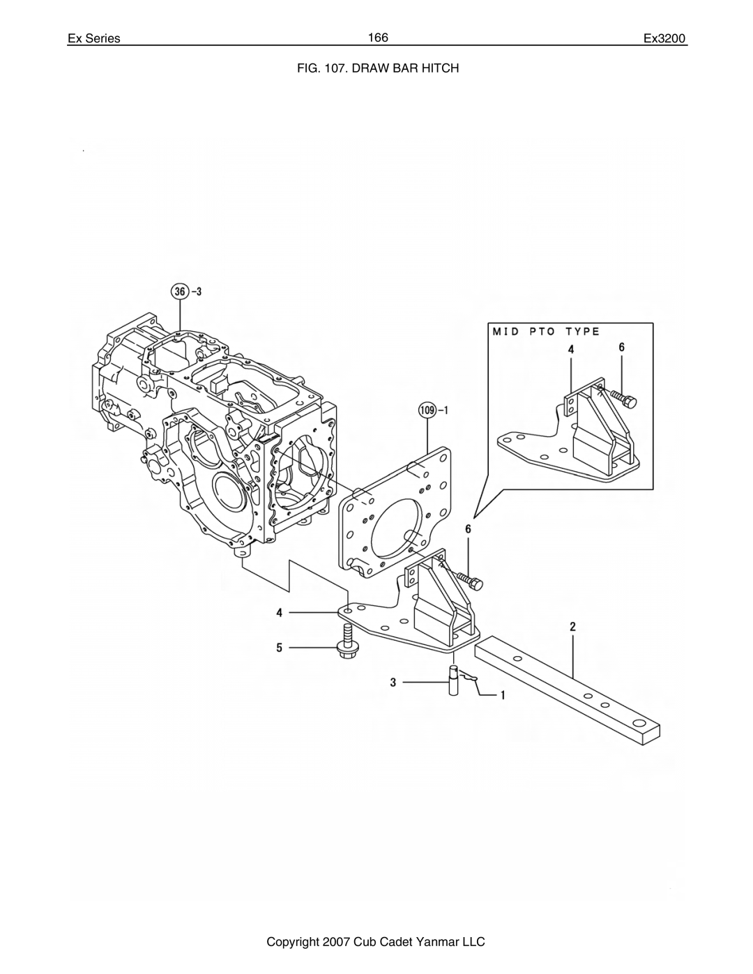 Cub Cadet Ex32002 manual Ex Series 166 Ex3200, Draw BAR Hitch 