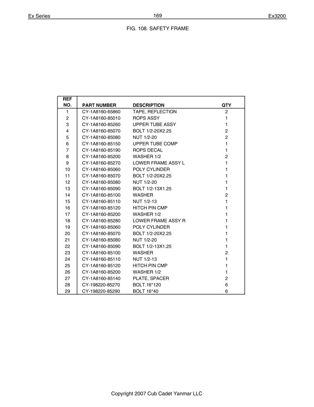 Cub Cadet Ex32002 manual Ex Series 169 Ex3200, Poly Cylinder 