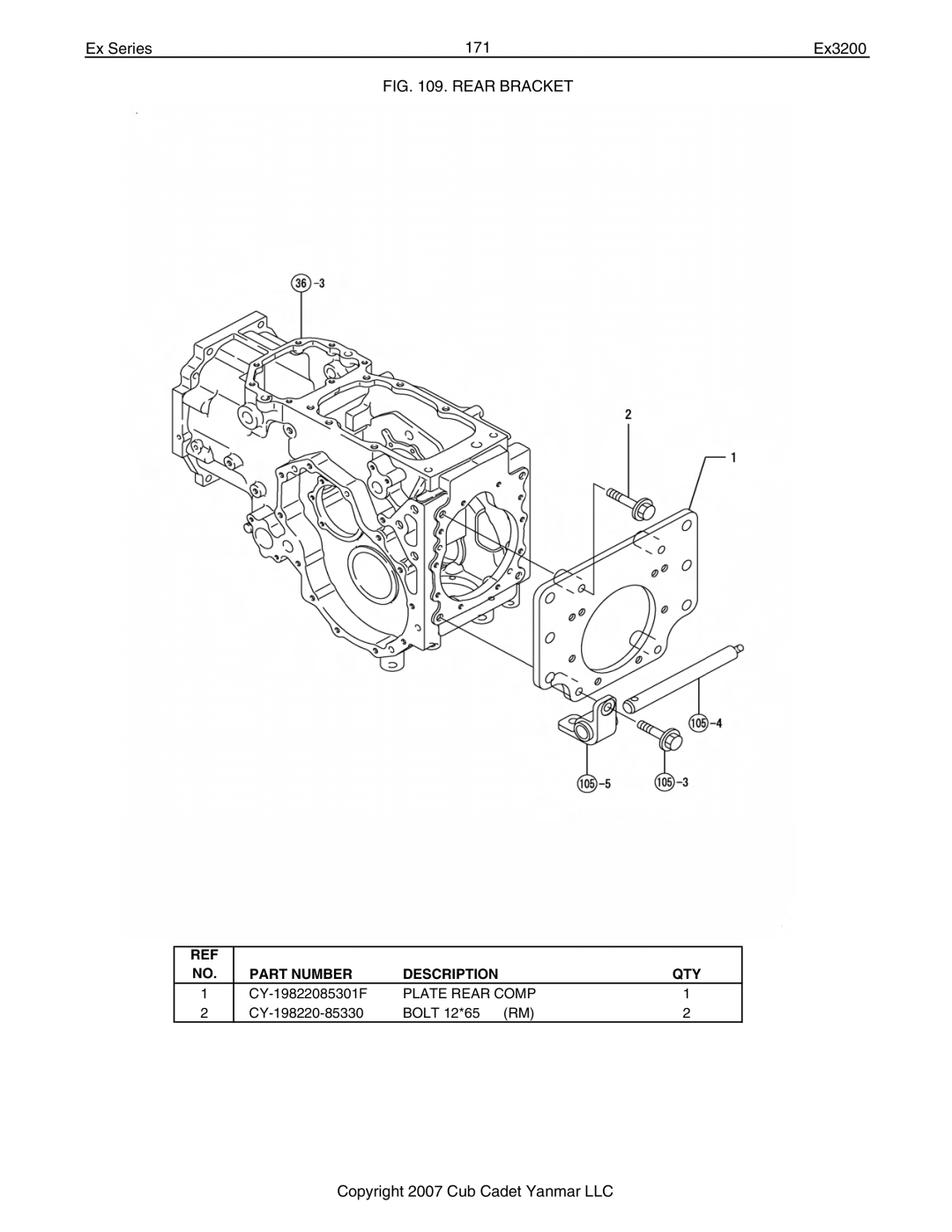 Cub Cadet Ex32002 manual Ex Series 171 Ex3200, Rear Bracket 