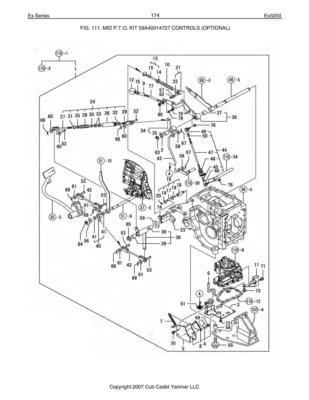 Cub Cadet Ex32002 manual Ex Series 174 Ex3200, MID P.T.O. KIT 59A40014727 Controls Optional 