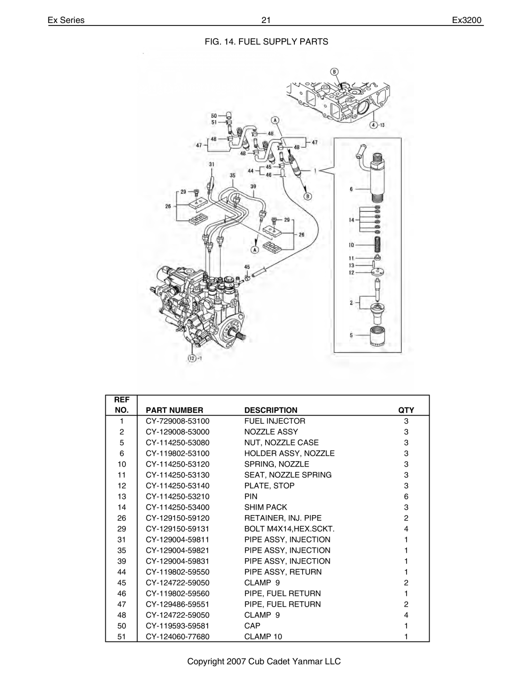 Cub Cadet Ex32002 manual Fuel Injector 