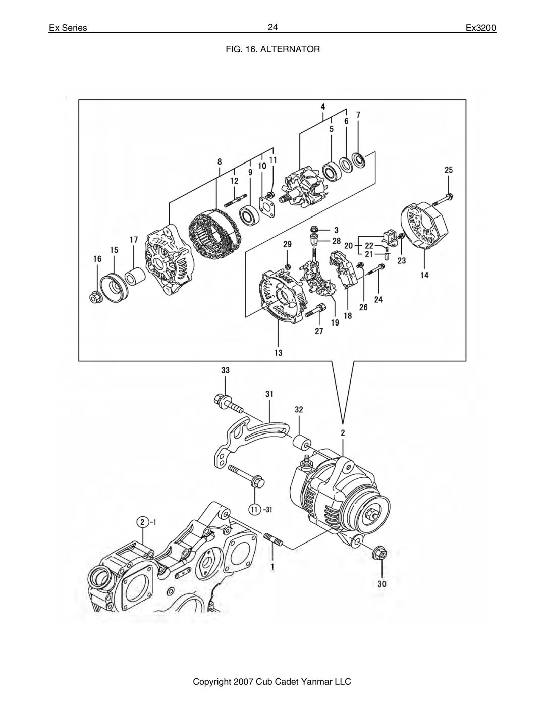 Cub Cadet Ex32002 manual Alternator 
