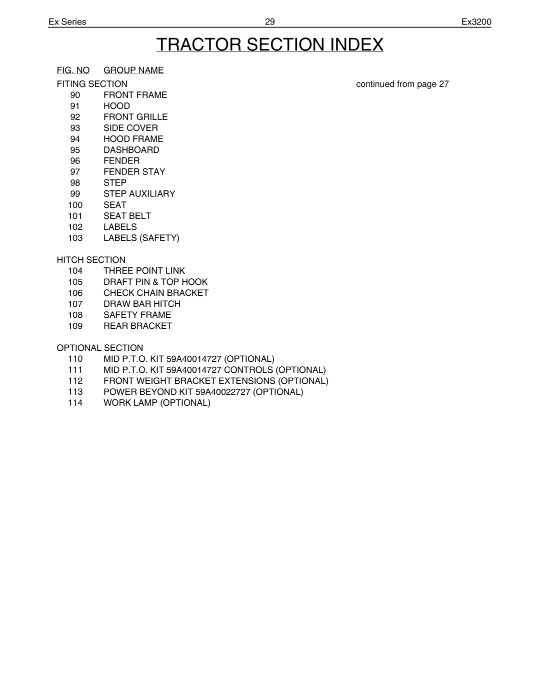 Cub Cadet Ex32002 manual From, Seat, MID P.T.O. KIT 59A40014727 Optional 