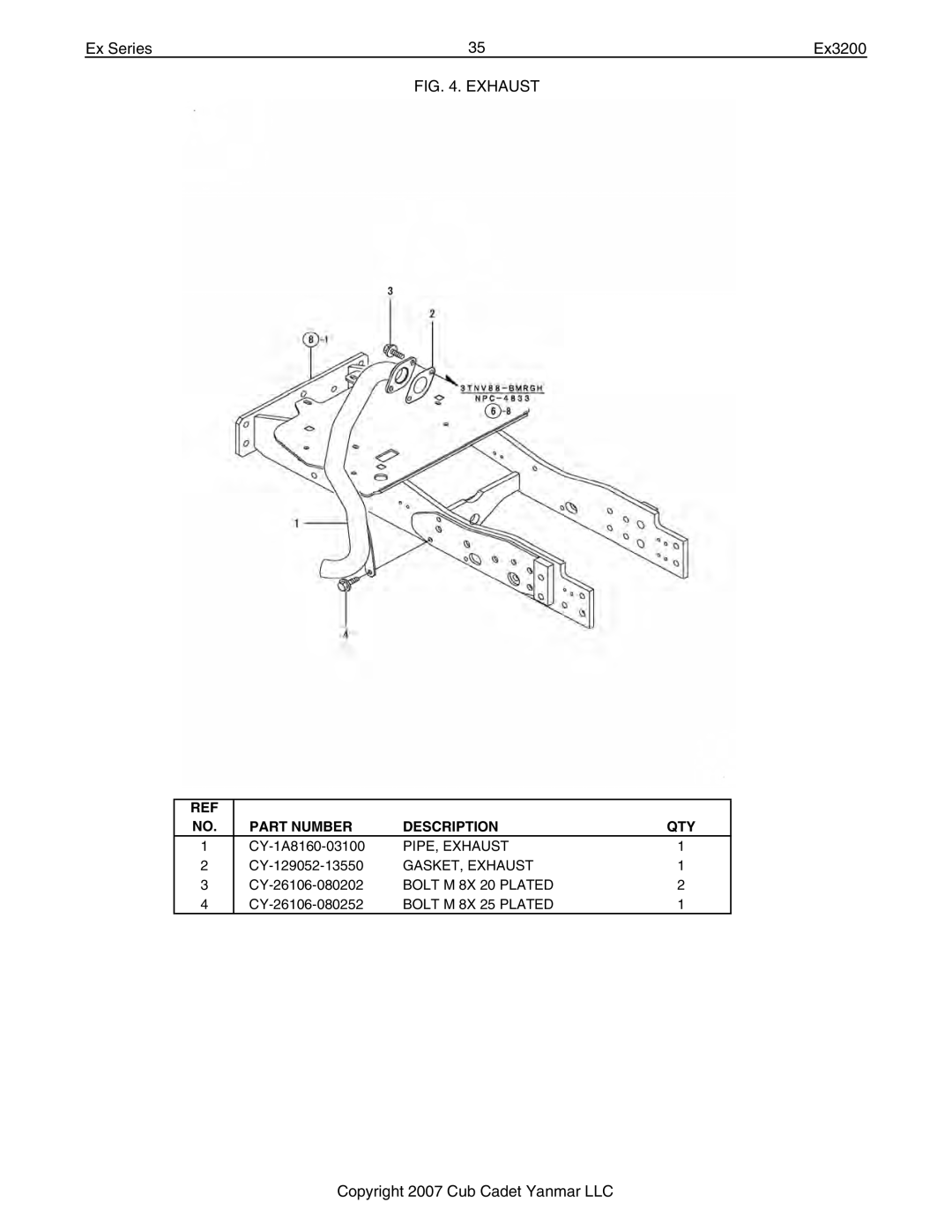 Cub Cadet Ex32002 manual PIPE, Exhaust 