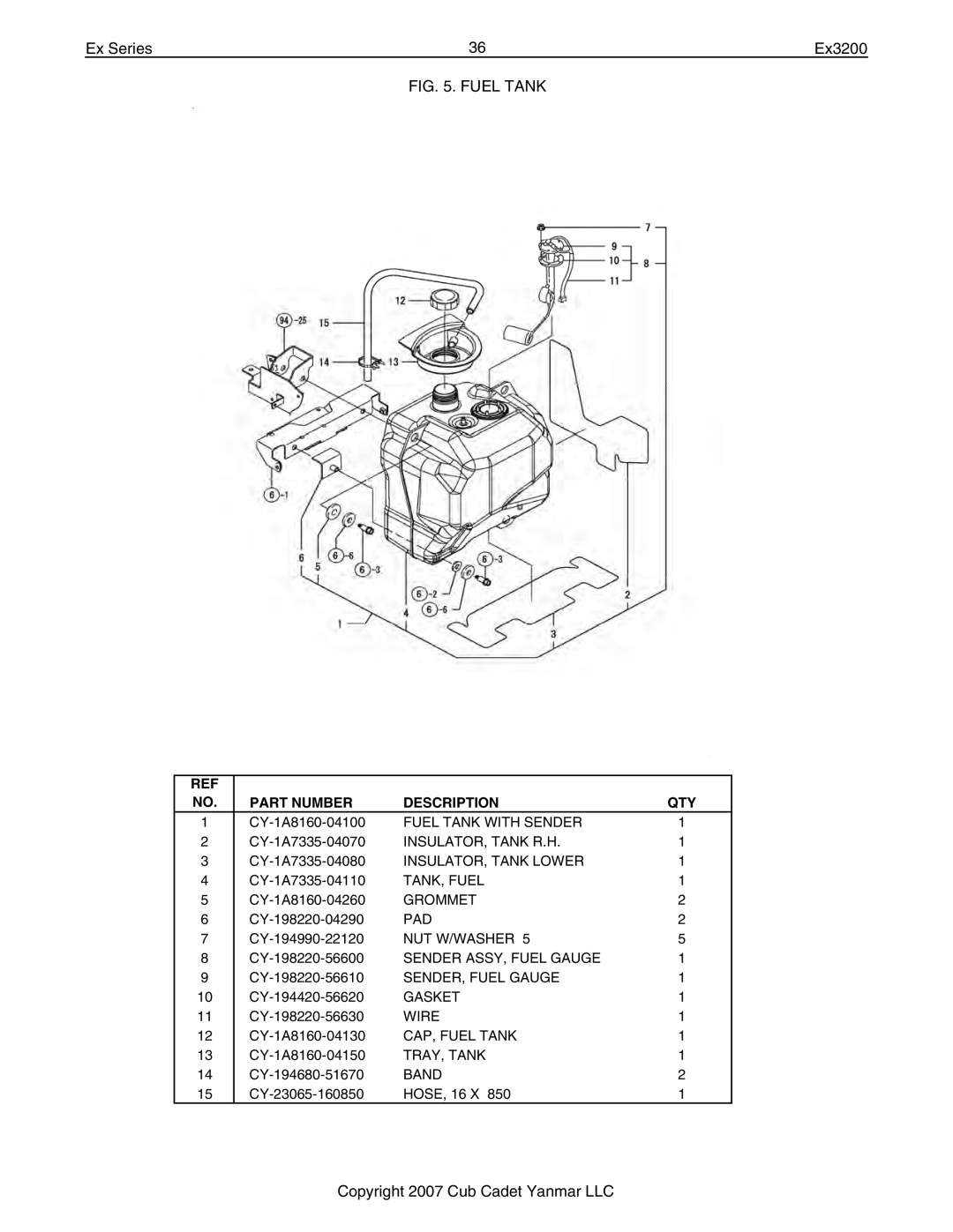 Cub Cadet Ex32002 manual Fuel Tank with Sender 