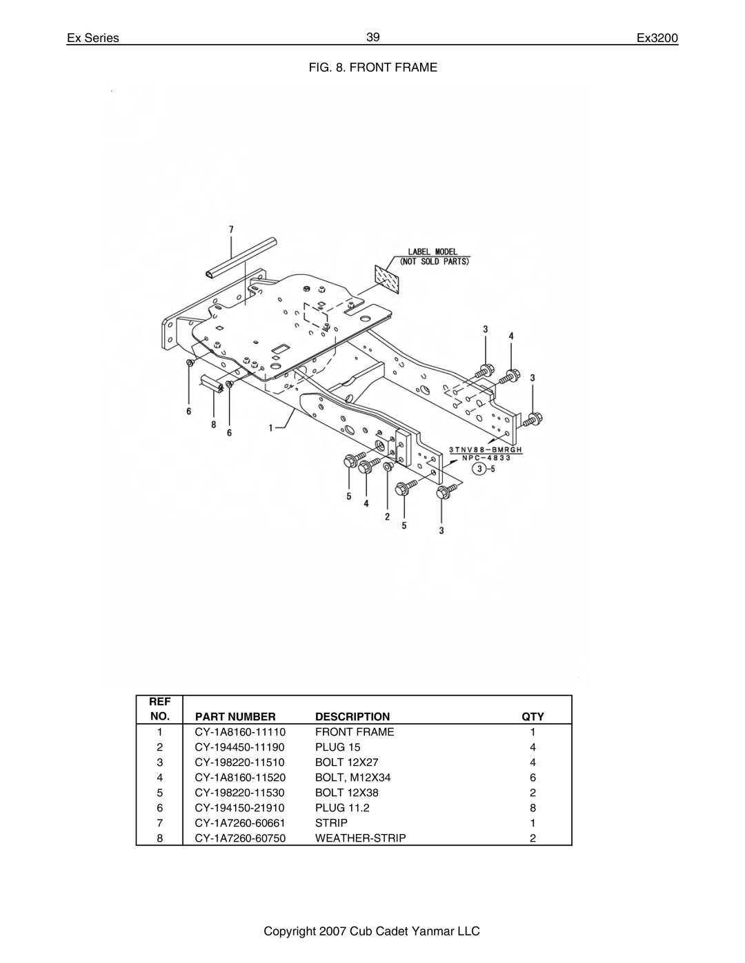 Cub Cadet Ex32002 manual Front Frame 