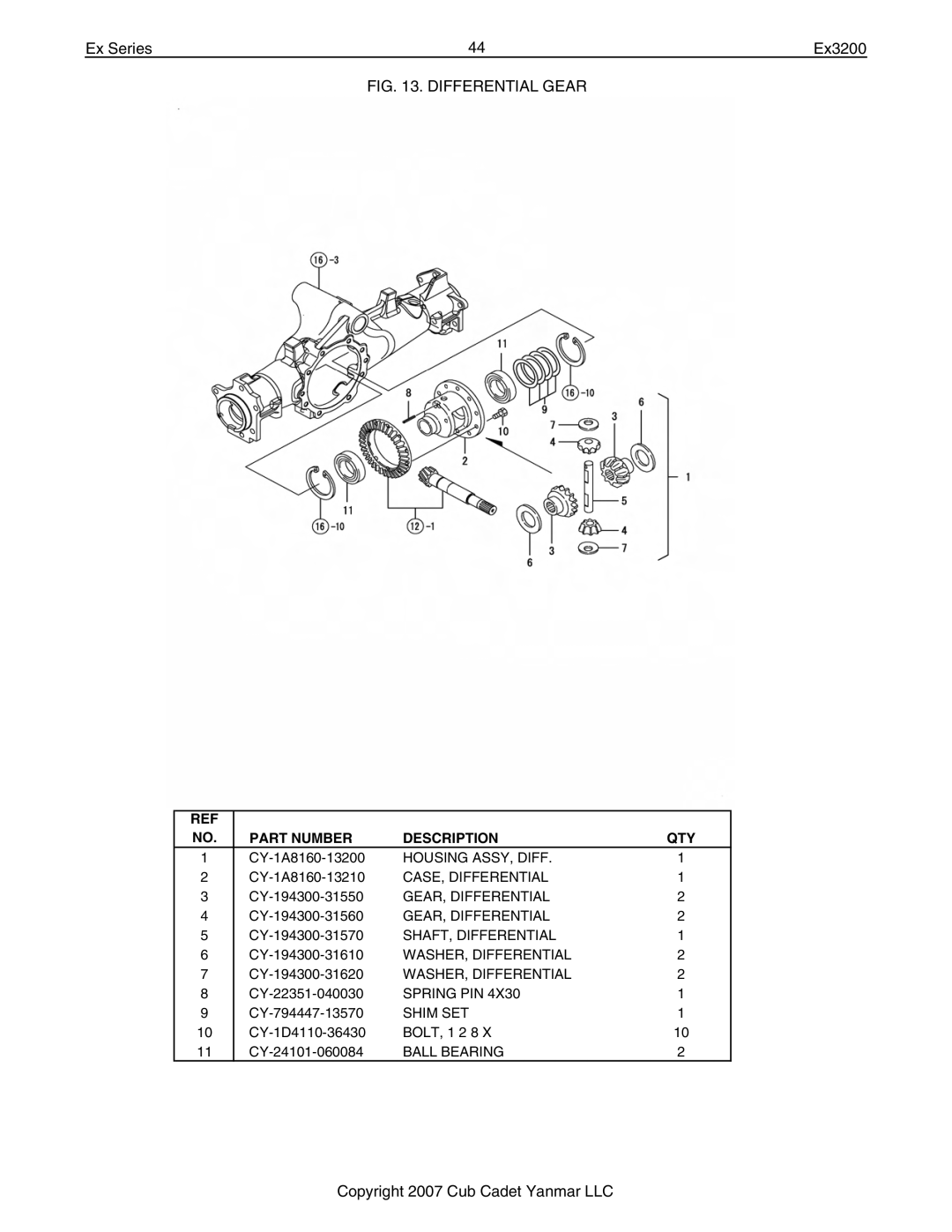 Cub Cadet Ex32002 manual Housing ASSY, Diff 