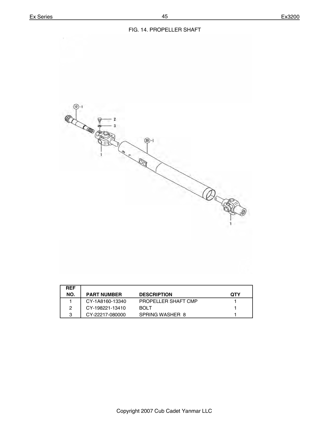 Cub Cadet Ex32002 manual Propeller Shaft CMP 