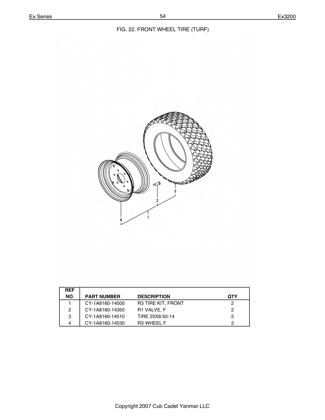 Cub Cadet Ex32002 manual R3 Tire KIT, Front 