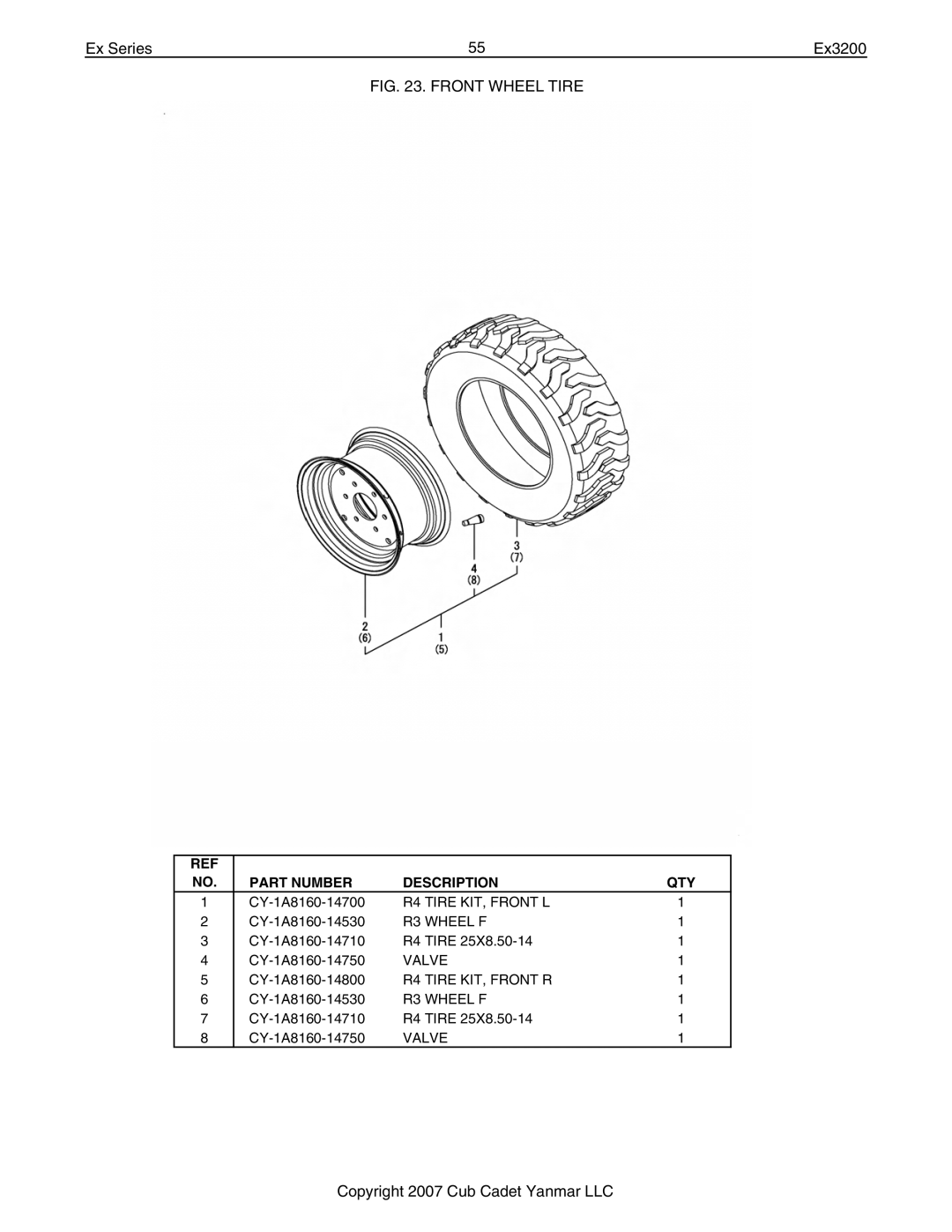 Cub Cadet Ex32002 manual Front Wheel Tire 