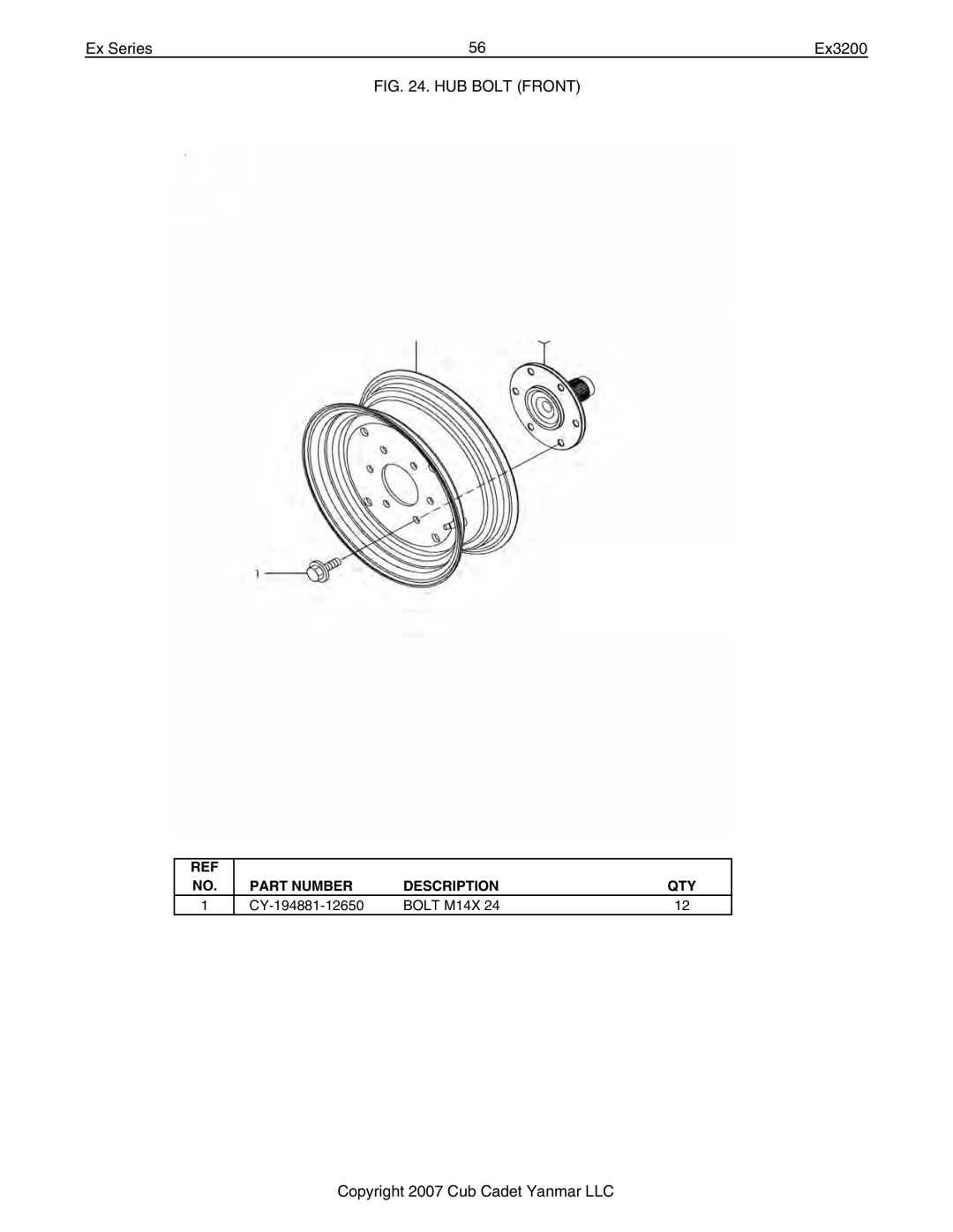 Cub Cadet Ex32002 manual CY-194881-12650 Bolt M14X 