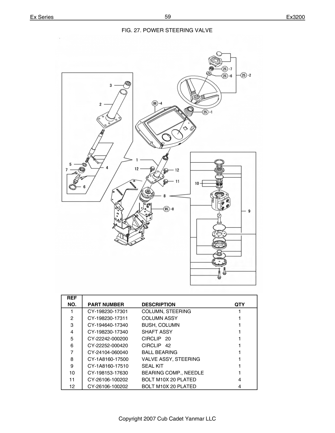 Cub Cadet Ex32002 manual COLUMN, Steering 