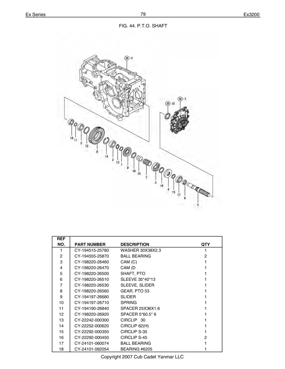 Cub Cadet Ex32002 manual T.O. Shaft 