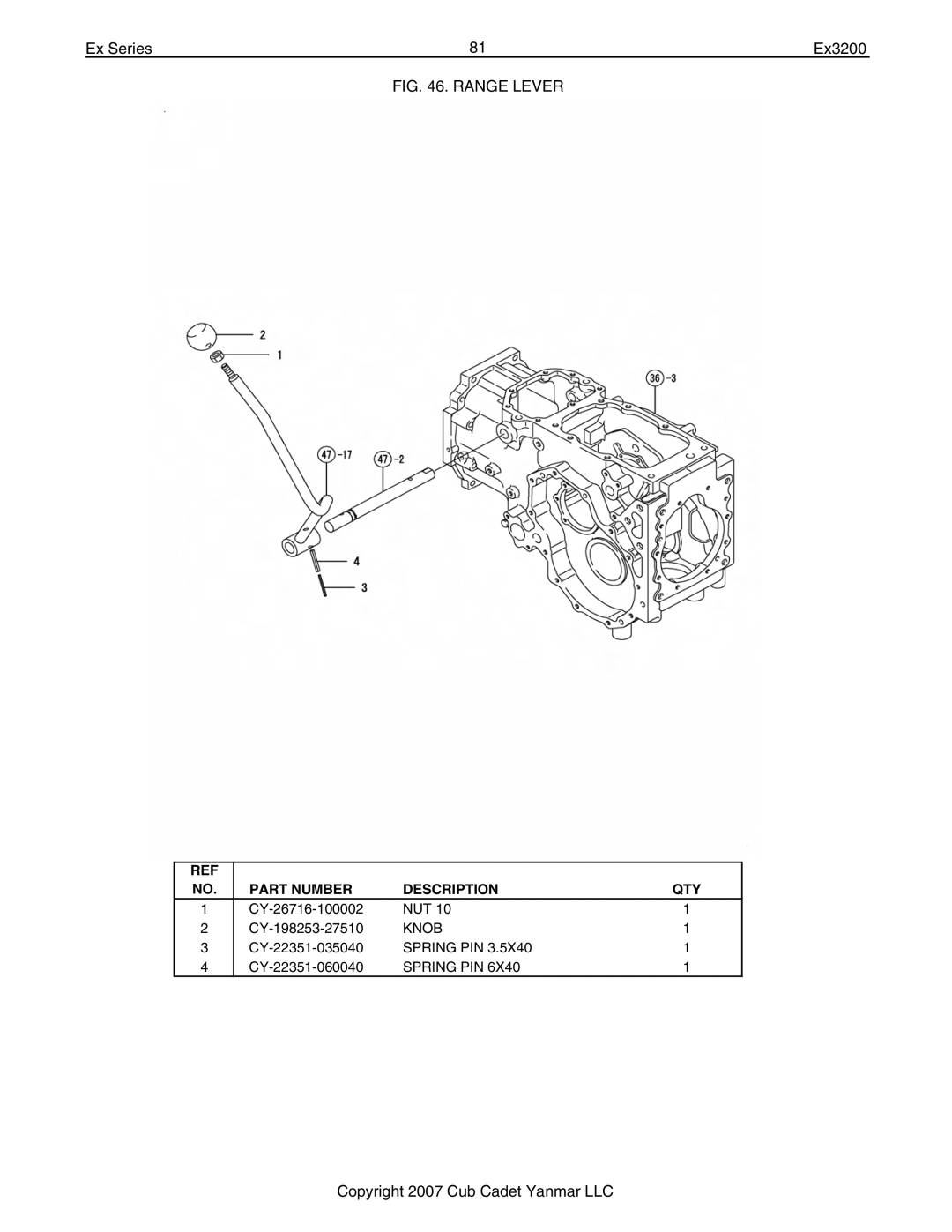 Cub Cadet Ex32002 manual Range Lever 