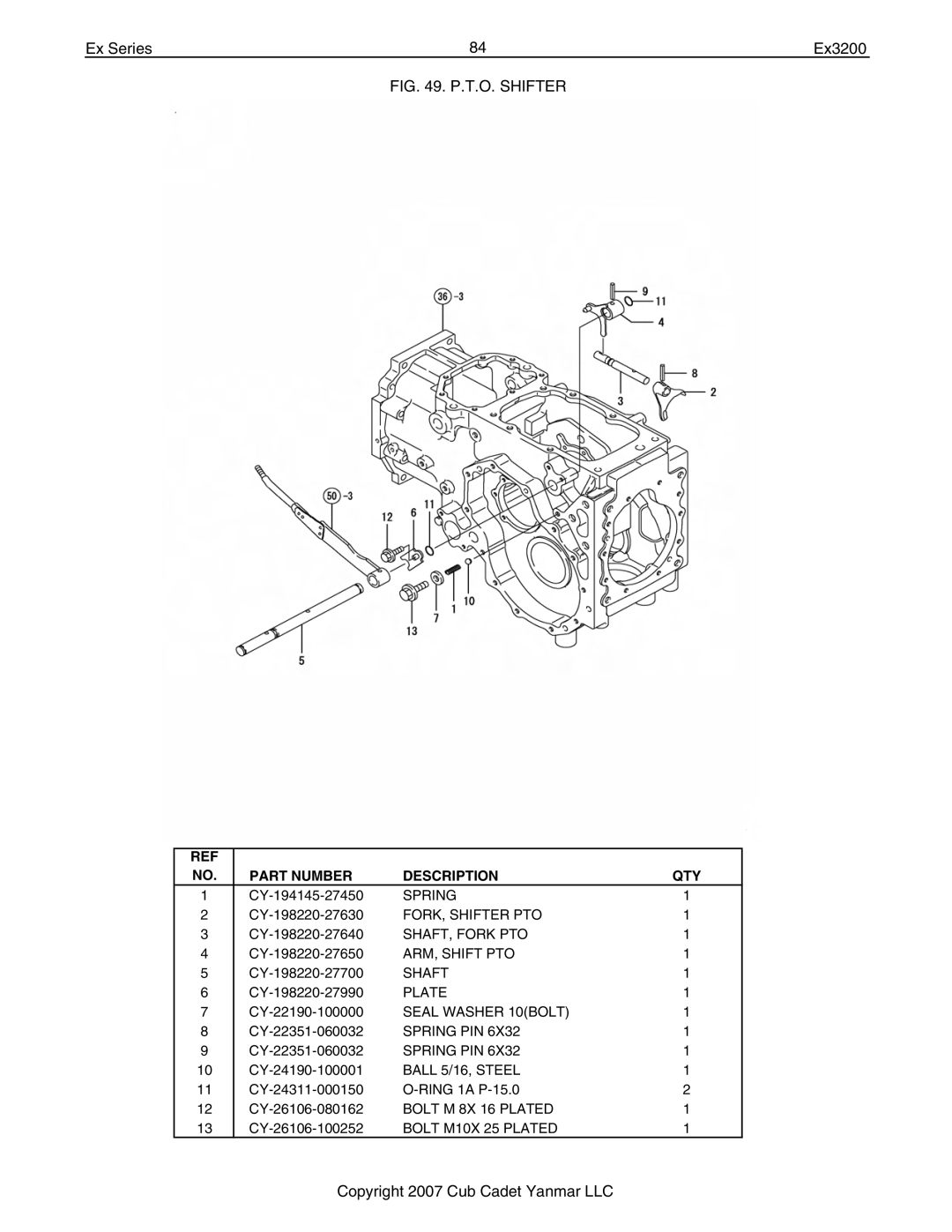 Cub Cadet Ex32002 manual T.O. Shifter 