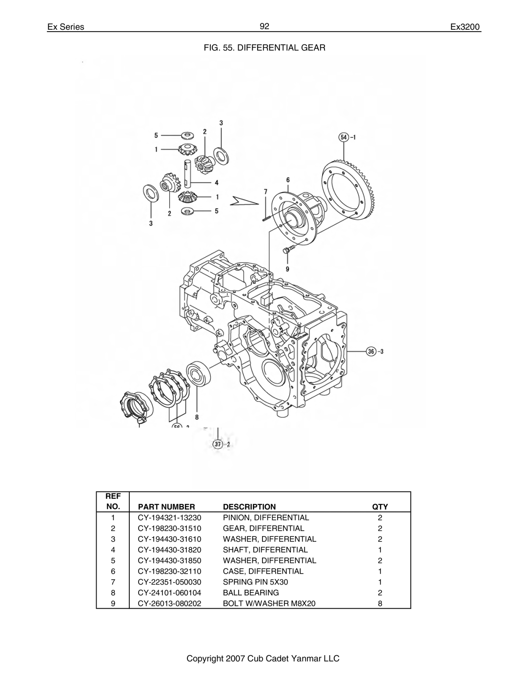 Cub Cadet Ex32002 manual PINION, Differential 