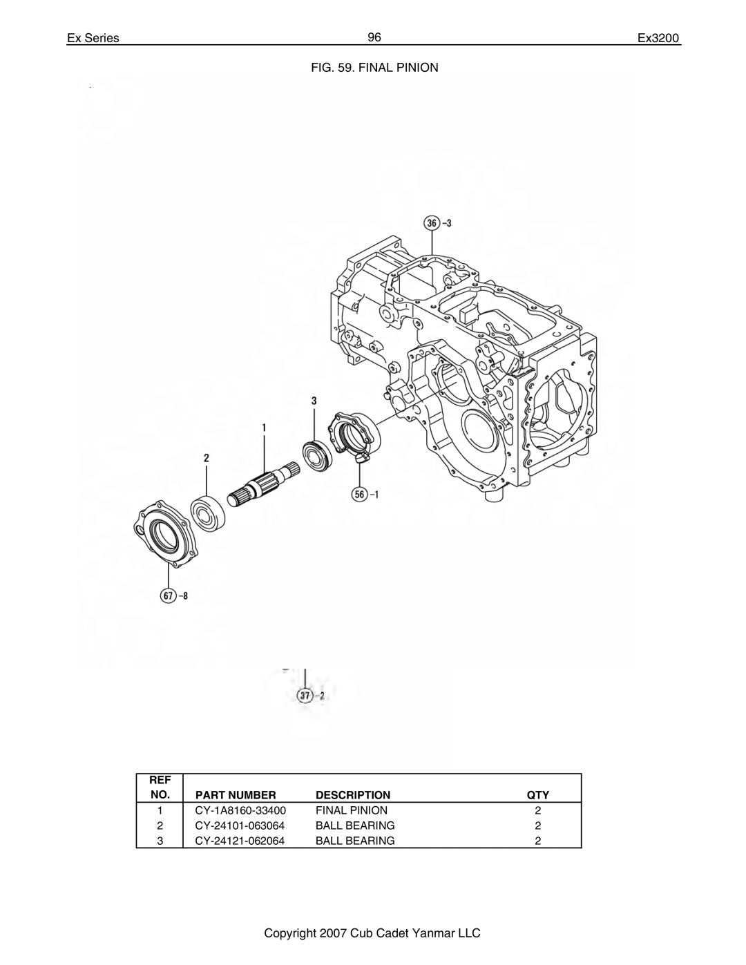 Cub Cadet Ex32002 manual Final Pinion 