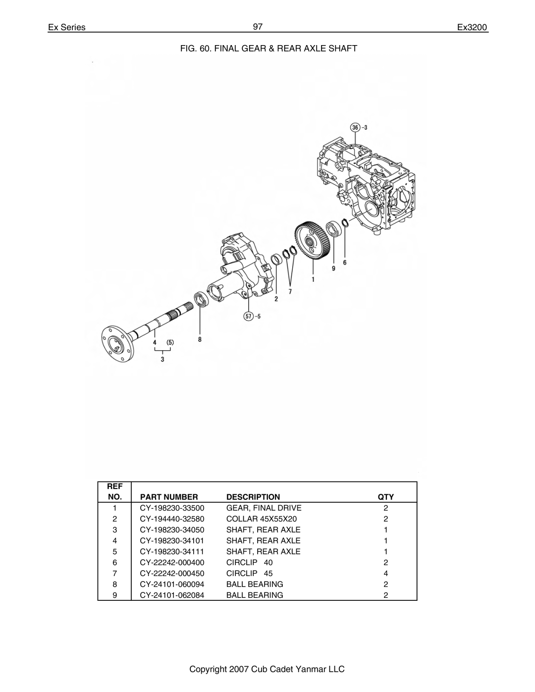 Cub Cadet Ex32002 manual GEAR, Final Drive 