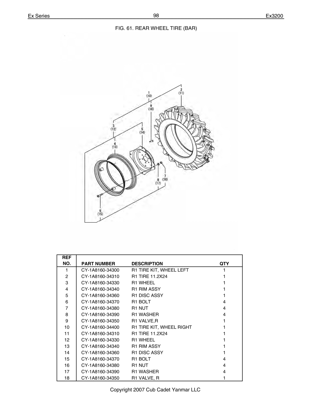 Cub Cadet Ex32002 manual R1 Tire KIT, Wheel Left 