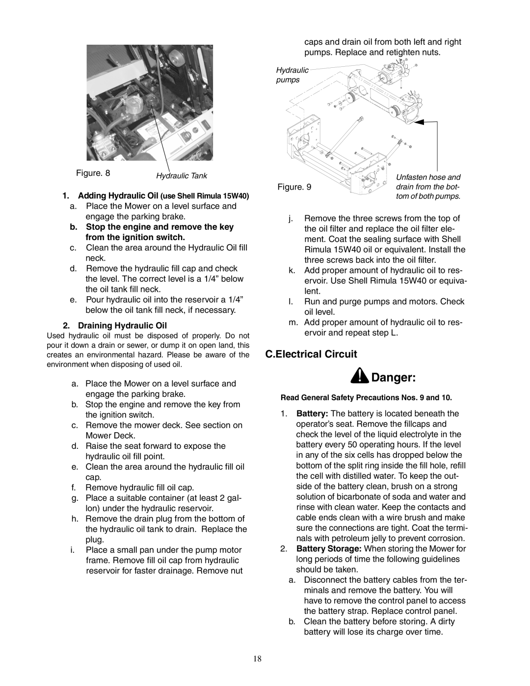 Cub Cadet Fabricated Deck InDirect Injection Diesel service manual Electrical Circuit, Draining Hydraulic Oil 