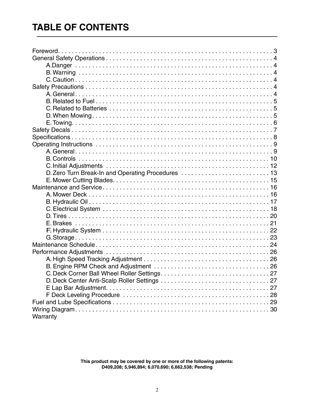 Cub Cadet Fabricated Deck InDirect Injection Diesel service manual Table of Contents 