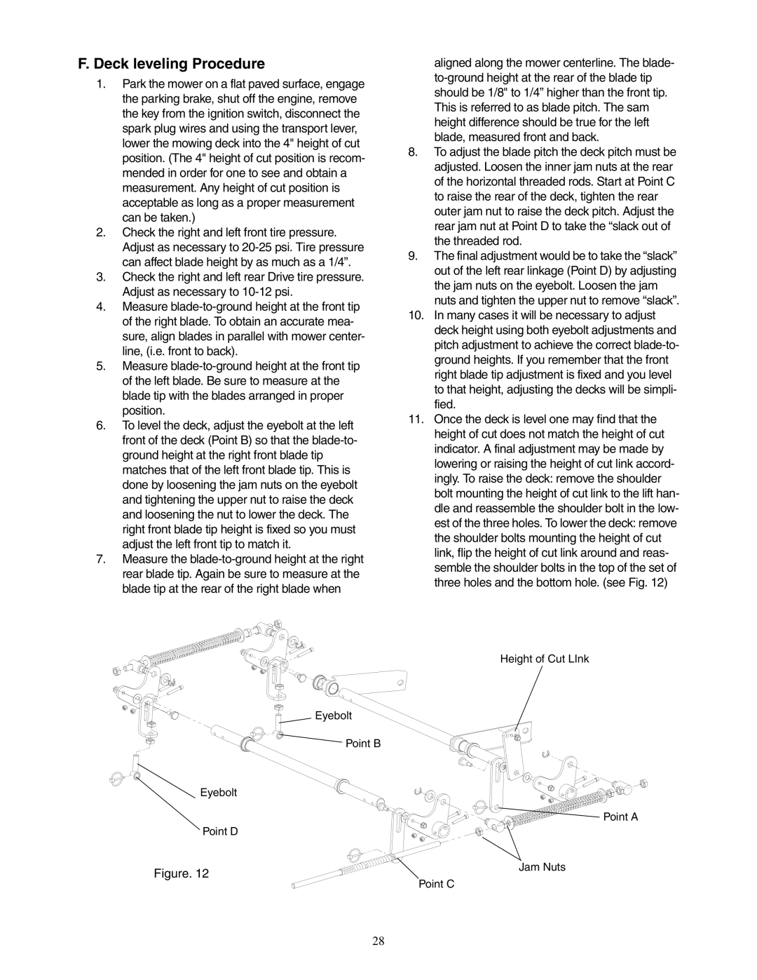 Cub Cadet Fabricated Deck InDirect Injection Diesel service manual Deck leveling Procedure 