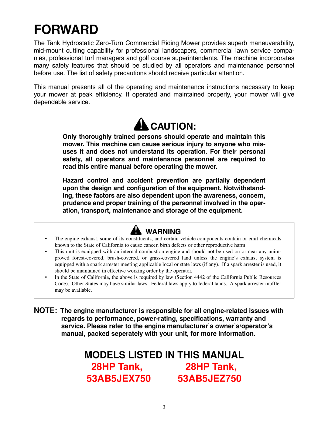 Cub Cadet Fabricated Deck InDirect Injection Diesel service manual Forward 